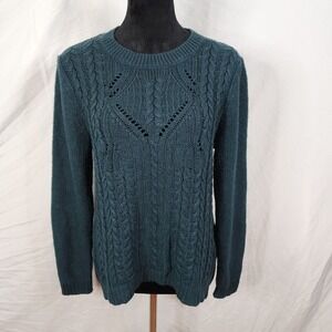 TAYLOR & SAGE Size Medium Open Cable Knit‎ Lightweight Crew Neck Sweater Preppy